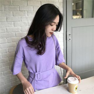 Plain Round-neck Cropped Short-sleeve T-shirt