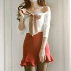 Set: Bow Off-shoulder Top + A-line Miniskirt