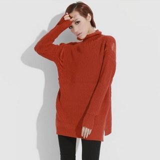 Mock-neck Knit Sweater Orange - One Size