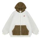 Color Block Faux Shearling Hooded Zip Jacket