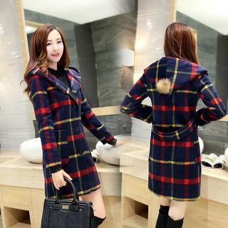 Plaid Buttoned Hooded Coat