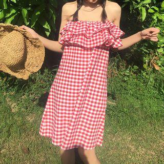 Strapless Plaid A-line Dress