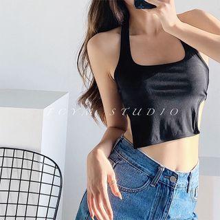 Side-slit Cropped Halter Top In 5 Colors