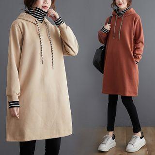 Mock Two-piece Turtleneck Hooded Dress