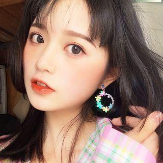 Faux Pearl Hoop Earring 1 Pair - Pink & Blue & Yellow - One Size