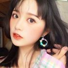 Faux Pearl Hoop Earring 1 Pair - Pink & Blue & Yellow - One Size