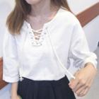 Elbow-sleeve Cross Neck T-shirt