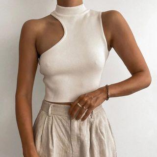 Asymmetrical Sleeveless Mock-neck Crop Top