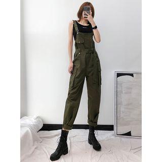Sleeveless Wide-leg Cargo Playsuit With Belt