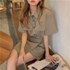 Elbow-sleeve Cargo Shirt / Irregular Mini A-line Skort