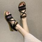 Embroidered Fringed Trim Sandals