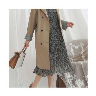 Double-breasted Check-trim Trench Coat With Sash