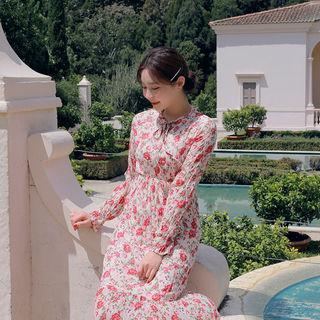 Crinkled Floral Midi Empire Dress