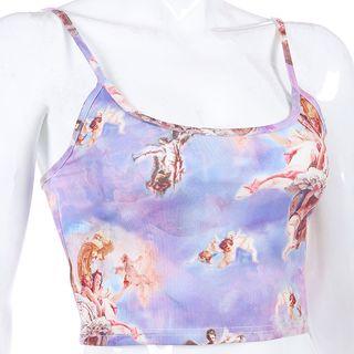 Angel Print Cropped Spaghetti Strap Top