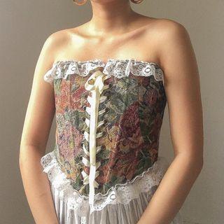 Floral Lace-up Corset Top