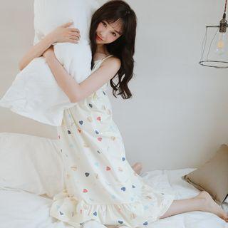 Spaghetti Strap Heart Print Sleep Dress