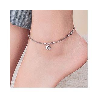 925 Sterling Silver Moon & Star Anklet Silver Anklet - One Size