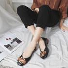 Faux Leather Square-toe Letter Accent Flats