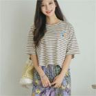 Cropped Embroidered Striped T-shirt