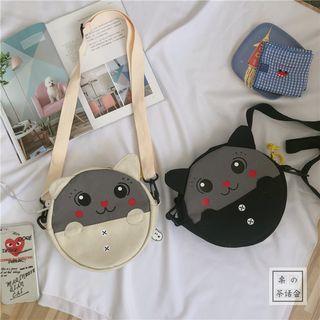 Canvas Cat Crossbody Round Bag