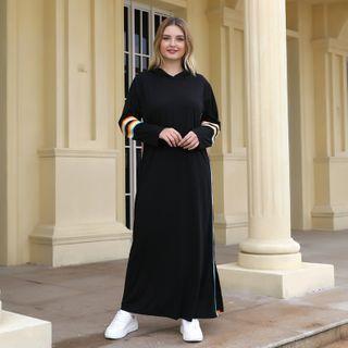 Color Panel Maxi A-line Hoodie Dress