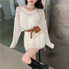 Pointelle Knit Top / Spaghetti-strap Mini Sheath Dress / Waist Bag