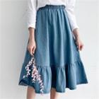 Band-waist Ruffle-hem A-line Skirt