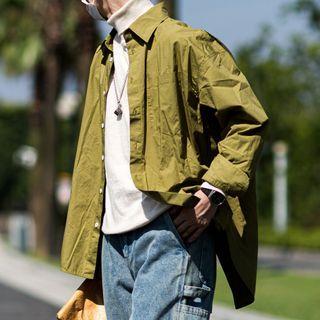 Long Sleeve Slit Back Oversized Shirt