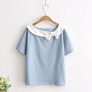 Bow Short-sleeve Striped T-shirt