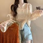 V-neck Oversized Eyelet Knit Top