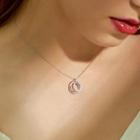 925 Sterling Silver Rhinestone Layered Hoop Pendant Necklace As Shown In Figure - One Size