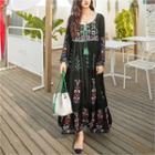 Embroidered Linen Blend Maxi Dress