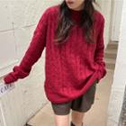 Cable-knit Sweater Wine Red - One Size