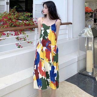 Spaghetti Strap Midi Printed Dress As Shown In Figure - One Size