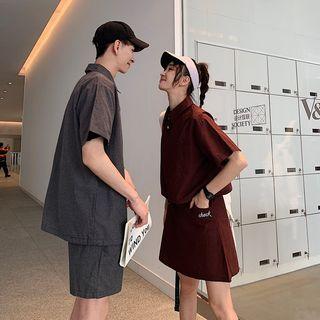 Couple Matching Elbow-sleeve Polo Shirt / A-line Mini Skirt / Shorts / Set