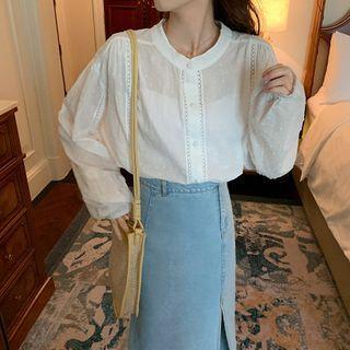Round-neck Oversize Blouse White - One Size