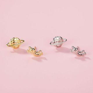 Asymmetrical Astronaut Planet Stud Earring
