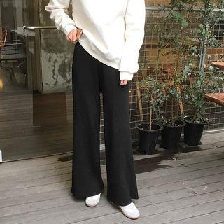 Band-waist Ribbed Knit Pants