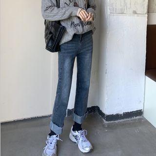 High-waist Straight Leg Washed Jeans