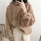 Faux Pearl Faux Shearling Pullover