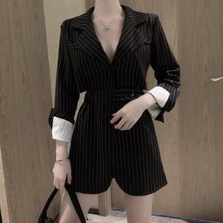Open-back Striped Lapel Mini Dress