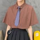 Set: Short-sleeve Plaid Shirt + Tie