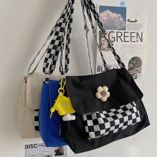 Check Panel Nylon Crossbody Bag
