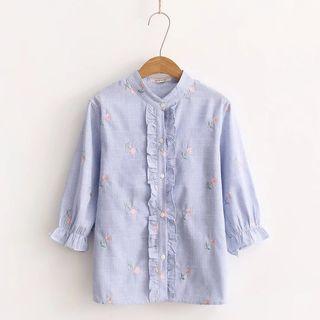 Short-sleeve Striped Ruffled Shirt