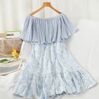 Pleated Panel Floral Mini A-line Dress