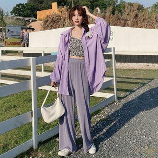 Long-sleeved Shirt / Floral Vest / Wide Leg Pants