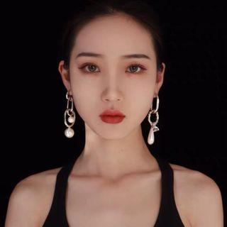 Alloy Chunky Chain Faux Pearl Dangle Earring 1 Pair - Silver - One Size