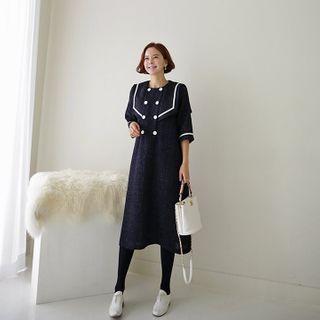 Sailor-collar Tweed Shift Dress