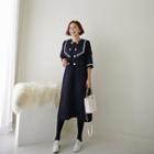 Sailor-collar Tweed Shift Dress