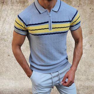 Short Sleeve Color-block Zip-detail Polo Shirt